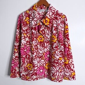Chico’s Zenergy Floral‎ Print Jacket Pocket Pink White Large Chico’s 2 Groovy
